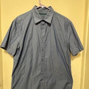 Ellis Blue Shirt Navy Textured Dotted Short Sleeve Button-Down Size Large